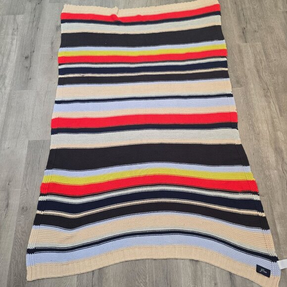 J.Crew Multicolor Striped Knit Blanket 50" X 70" Cotton Blend Cozy Throw warm - Picture 5 of 9